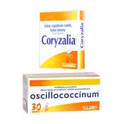 Zestaw Oscillococcinum, 30 pojemników jednodawkowych po 1 g + Boiron Coryzalia, tabletki powlekane, 40 szt. https://azcdn.doz.pl/image/d/product/aba7767e-scale-180x180.png