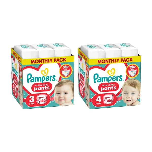 Набор подгузников-трусиков Pampers Active Baby Pants, размер 4, 156 шт + размер 3, 180 шт