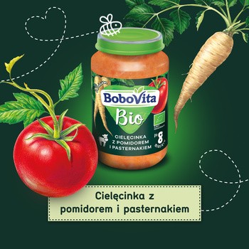 BoboVita Bio, cielęcinka z pomidorem i pasternakiem, 8 m+, 190 g