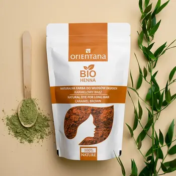 Orientana Bio Henna, naturalna farba do włosów długich, karmelowy brąz, 100 g