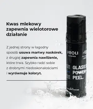 Veoli Botanica Glass Skin Power Peel, nawilżająco-rozświetlający peeling do twarzy z kwasem mlekowym, traneksamowym i ektoiną, 30 ml