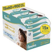 Pampers Aqua Soft Touch, nawilżane chusteczki dla dzieci, 15 x 60 szt.