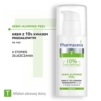 Pharmaceris T Sebo-Almond Peel 10%, krem z 10% kwasem migdałowym, na noc, II stopień złuszczania, 50 ml