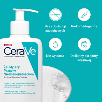 Zestaw CeraVe, żel myjący przeciw niedoskonałościom, 236 ml + nawilżający krem do twarzy SPF 50, 52 ml