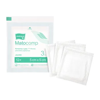 Matocomp, jałowe kompresy z gazy, 17-nitkowe, 5 cm x 5 cm, 12-warstwowe, 3 szt.