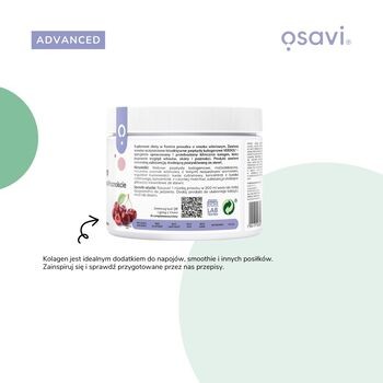 Osavi Kolagen Włosy, Skóra i Paznokcie, proszek, smak wiśniowy, 150 g