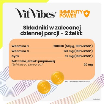 Vit Vibes Immunity Power, żelki, smak cytryna-marakuja, 60 szt.