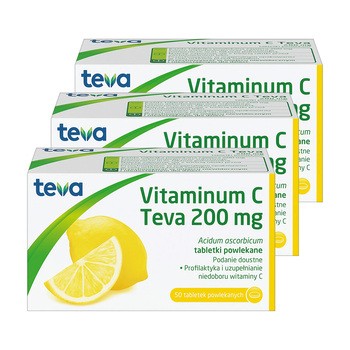Zestaw 3x Vitaminum C Teva, 200 mg, tabletki powlekane, 50 szt.