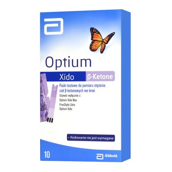 Optium Xido beta-Ketone, paski testowe do pomiaru stężenia ciał ketonowych we krwi, 10 szt.