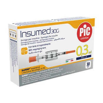 PIC Insumed, strzykawki insulinowe z powiększeniem 30Gx8mm 0,3 ml, 30 szt.