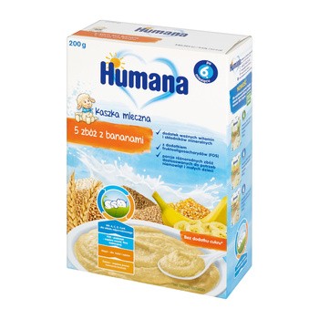 Humana, kaszka mleczna, 5 zbóż z bananami, 6 m+, 200 g