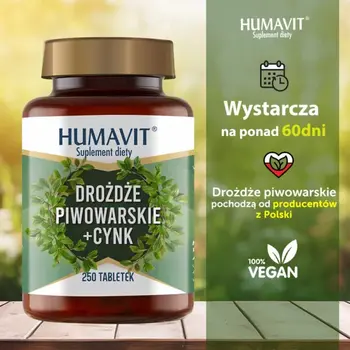 Humavit Drożdże piwowarskie + Cynk, tabletki, 250 szt.