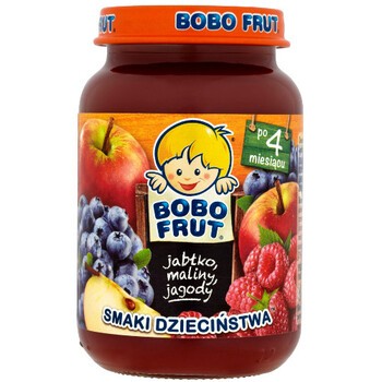 Gerber Bobo Frut Smaki Dzieciństwa, jabłko, maliny, jagody po 4 miesiącu, 185 g