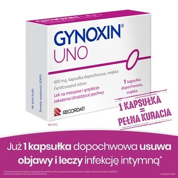 Gynoxin Uno, 600 mg, kapsułki dopochwowe, miękkie, 1 szt.