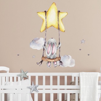 Sipo, Naklejki na ścianę dla dzieci, Zajączek na huśtawce, 1 szt.