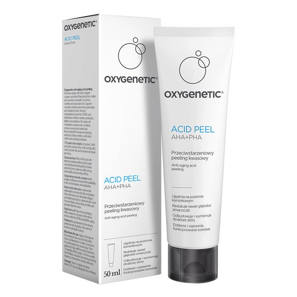 Oxygenetic Oxygenetic Acid Peel AHA+PHA, przeciwstarzeniowy peeling kwasowy, 50 ml — Składniki i ocena