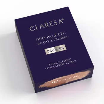 Claresa Duo Palette Creamy & Pressed, kremowo-pudrowa paleta bronzerów do konturowania, 02 Sun Tropez, 8,5 g