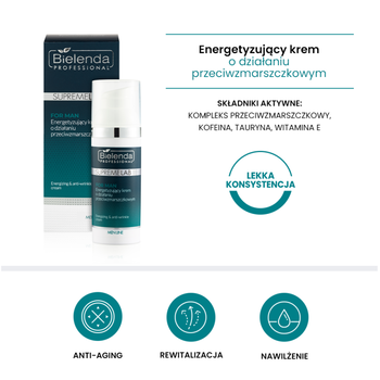 Bielenda Professional SupremeLab For Man, energetyzujący krem o działaniu przeciwzmarszczkowym, 50 ml