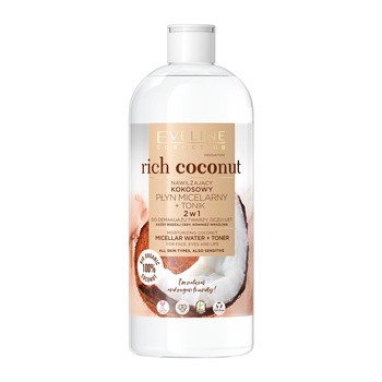 Eveline Cosmetics Rich Coconut, nawilżający kokosowy płyn micelarny i tonik 2w1, 500 ml
