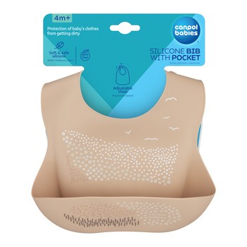 Canpol Babies, śliniak silikonowy z kieszonką, beżowy, 1 szt.