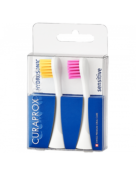 Curaprox Hydrosonic Sensitive Duo, główki szczoteczki sonicznej, żółta i różowa, 2 szt.