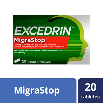 Excedrin MigraStop, 250 mg + 250 mg + 65 mg, tabletki powlekane, 20 szt.