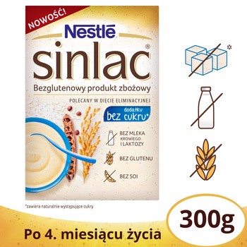 Nestle Sinlac, bezglutenowy produkt zbożowy, bez dodatku cukru, dla niemowląt po 4 miesiącu, 300 g