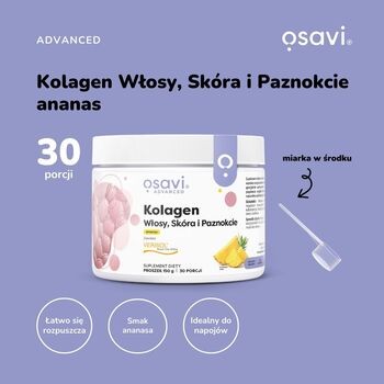 Osavi Kolagen Włosy, Skóra i Paznokcie, proszek, smak ananasowy, 150 g