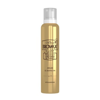 Biovax Glamour Gold, Argan & Złoto 24K, regenerująca odżywka w piance, 150 ml