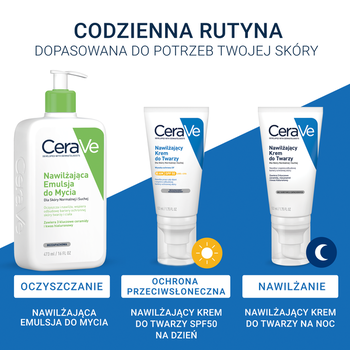 Zestaw CeraVe, oczyszczający żel do mycia z ceramidami dla skóry normalnej i tłustej, 473 ml + nawilżający krem do twarzy z ceramidami, 52 ml