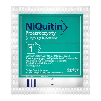 Niquitin przezroczysty, 21 mg/24 h, system transdermalny 114 mg, stopień 1, plastry, 7 szt.