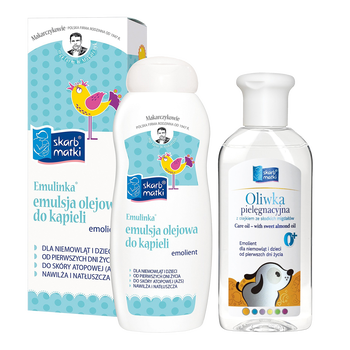 Zestaw Skarb Matki, Emulinka emulsja olejowa do kąpieli, 250 ml + oliwka z olejkiem z migdałów, 200 ml