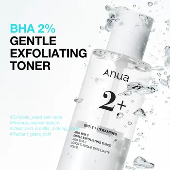 Anua, BHA 2% Gentle Exfoliating Toner, delikatny tonik złuszczający do twarzy z 2% BHA, 150 ml