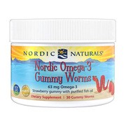 Nordic Omega-3 Gummy Worms 63 mg Strawberry, żelki, 30 szt.        