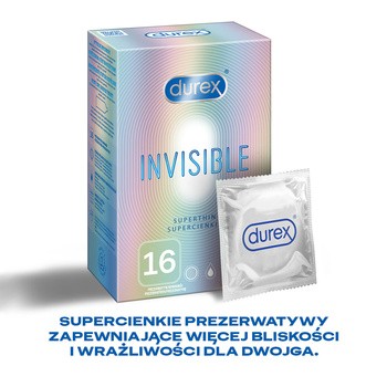 Durex Invisible, prezerwatywy supercienkie, dodatkowo nawilżane, 16 szt.