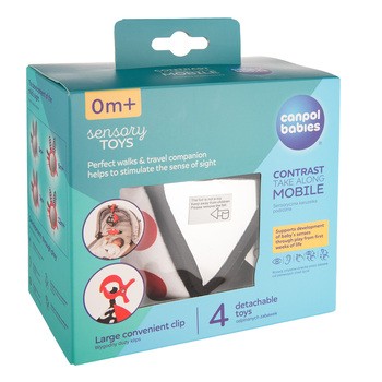 Canpol Babies Sensory Toys, kontrastowa karuzelka podróżna do wózka/fotelika, 1 szt.