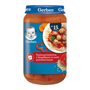 Gerber, kasza jęczmienna z klopsikami w sosie pomidorowym, 15 m+, 250 g