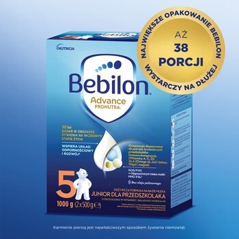 Zestaw 2 x Bebilon Advance Pronutra 5, Junior, formuła na bazie mleka dla przedszkolaka, proszek, 1000 g (2 x 500 g)