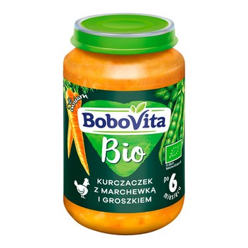 BoboVita Bio, obiadek kurczaczek z marchewką i groszkiem, 6 m+, 190 g