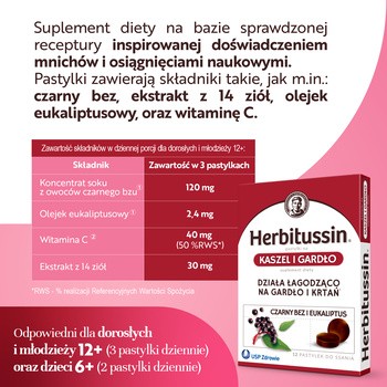 Herbitussin Kaszel i Gardło, pastylki do ssania, 12 szt.