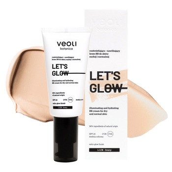 Veoli Botanica Let's Glow SPF 20, rozświetlająco-nawilżający krem BB do skóry suchej i normalnej, 1.5 N Ivory, 30 ml