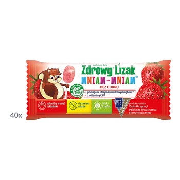 Zdrowy Lizak MniamMniam, na ząbki kości i odporność z witaminą C i D, smak truskawkowy, lizaki, 40 szt.