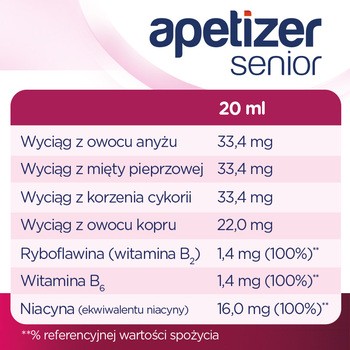 Apetizer Senior, syrop, smak malinowo-porzeczkowy, 100 ml