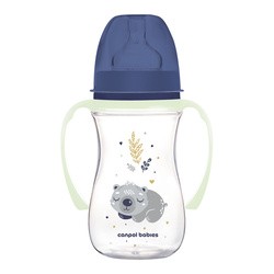 Canpol Babies Easy Start, Sleepy Koala, butelka szeroka antykolkowa ze świecącymi uchwytami, niebieska, 240 ml, 1 szt.