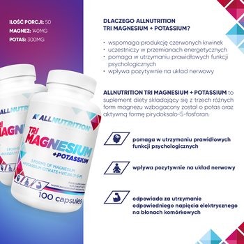 Allnutrition Tri Magnesium+Potassium, kapsułki, 100 szt.