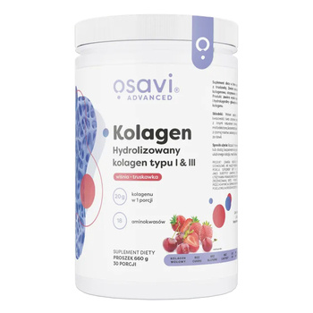Osavi Kolagen Hydrolizowany typu I & III, proszek, smak wiśnia - truskawka, 660 g