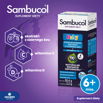 Sambucol Baby, proszek do przygotowania zawiesiny doustej, 2,2 g, saszetki, 12 szt.