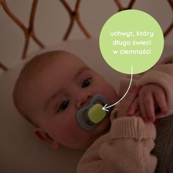 B.box, symetryczny smoczek silikonowy 0-6 m., Glow in the Dark, Sky + Sage, 2 szt.