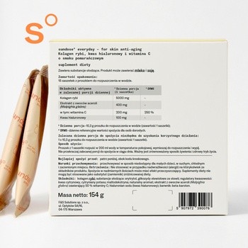 Sundose Everyday For Skin Anti-Aging Kwas Hialuronowy i Witamina C, saszetki z proszkiem, smak pomarańczowy, 15 szt.