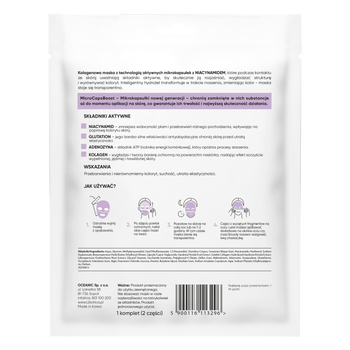 L'biotica, maska kolagenowa z niacynamidem w mikrokapsułkach, Rozświetlenie i Wygładzenie, 1 szt.